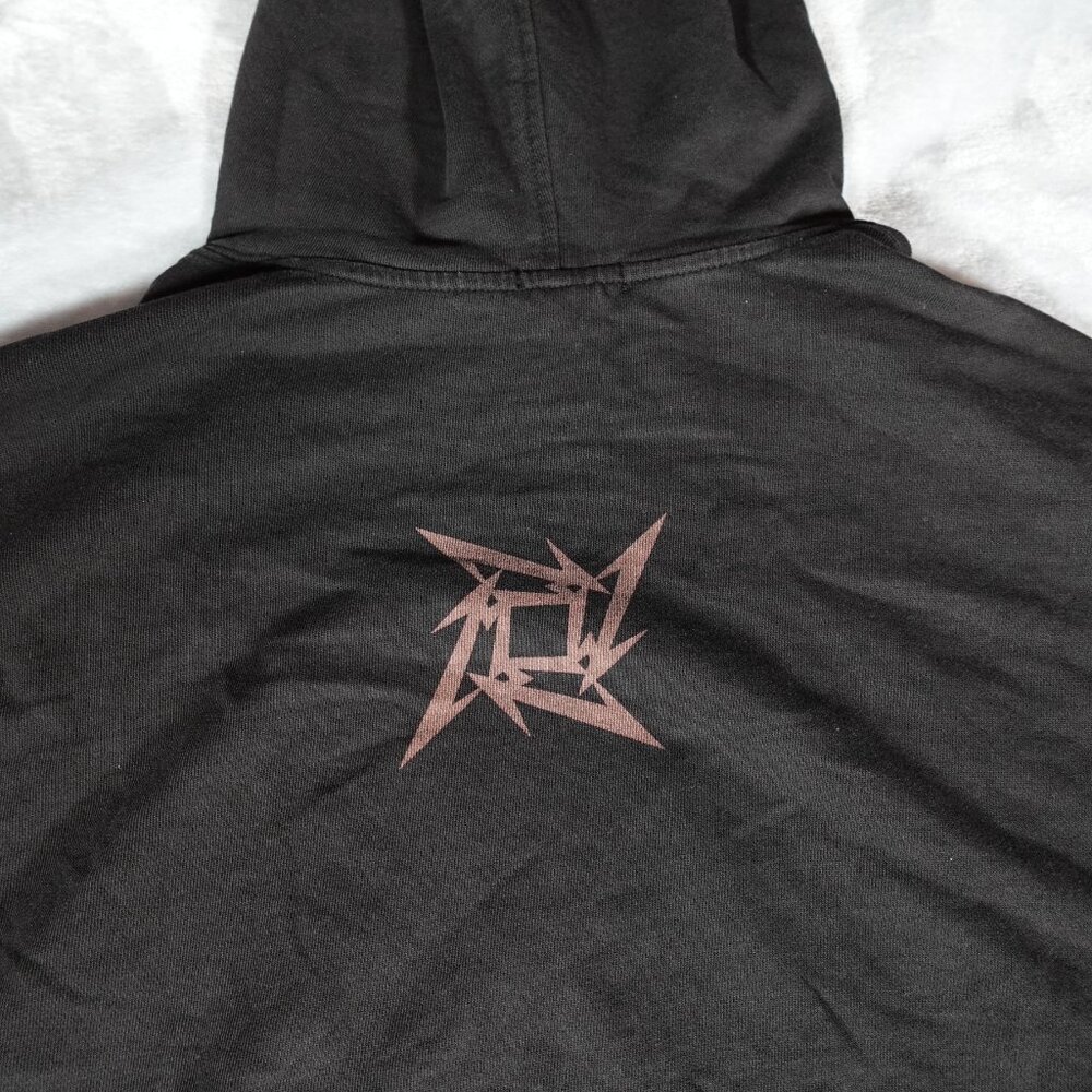 H&M Metallica Pushead Skull Hoodie Mens Medium Music Grunge Washed Black - Picture 6 of 10